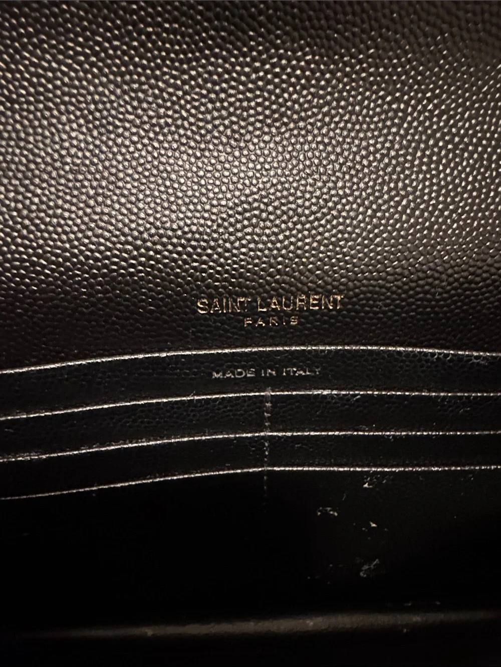 Saint Laurent Black Chevron Quilted Wallet Crossbody with Gold YSL